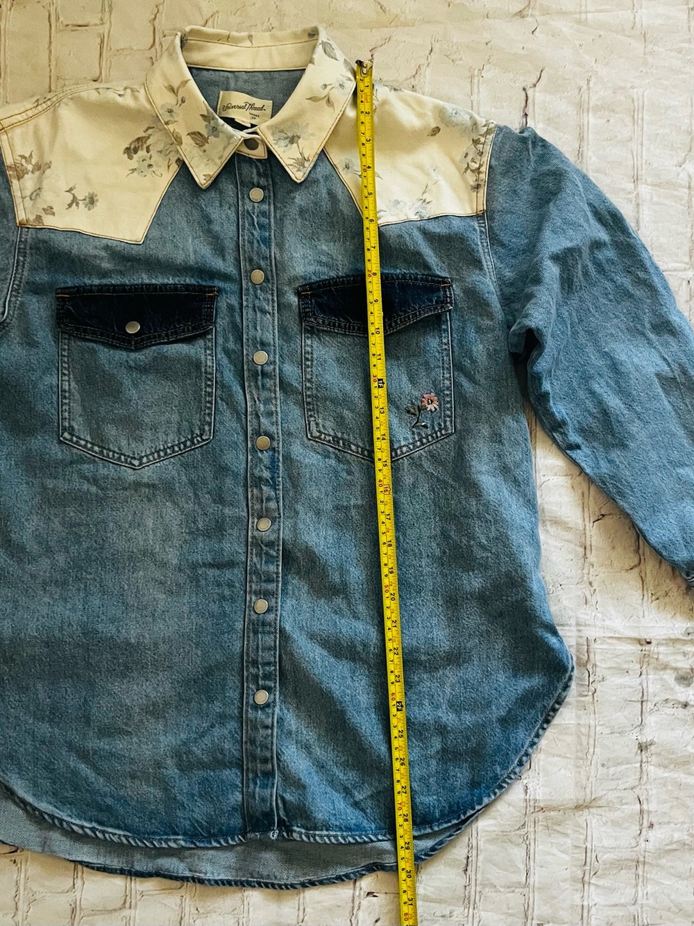 Denim Western Shirt Jacket with Floral Yoke - Light Blue - Picture 11 of 11